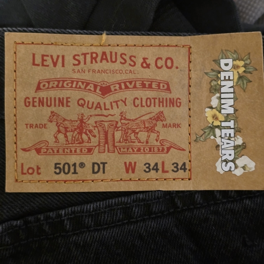 NWOT Denim Tears + Levi 501 DT Black Straight Leg Jeans Mens 34x34 Button Fly - Picture 6 of 7